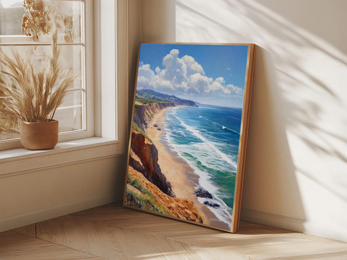 Coastal Cliffs Golden Beach Blue Ocean Waves Scenic Coast Art Poster - Image 5