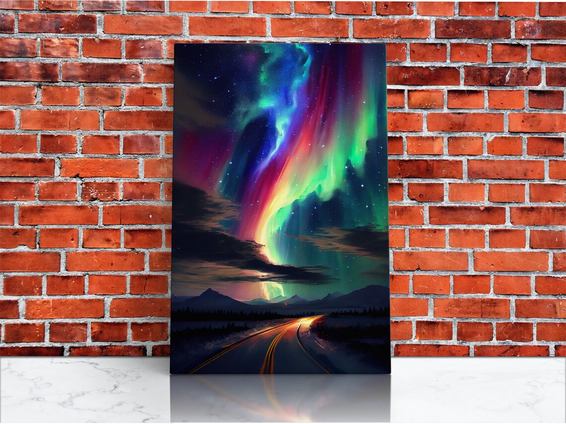 Winter Road Under Aurora Borealis, Mountain Art Print - Image 3