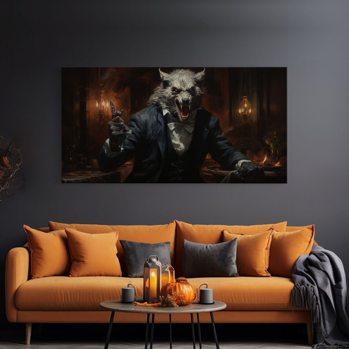 Victorian Gentleman Werewolf Snarling Suit Candlelit Gothic Horror Art Poster - Image 2