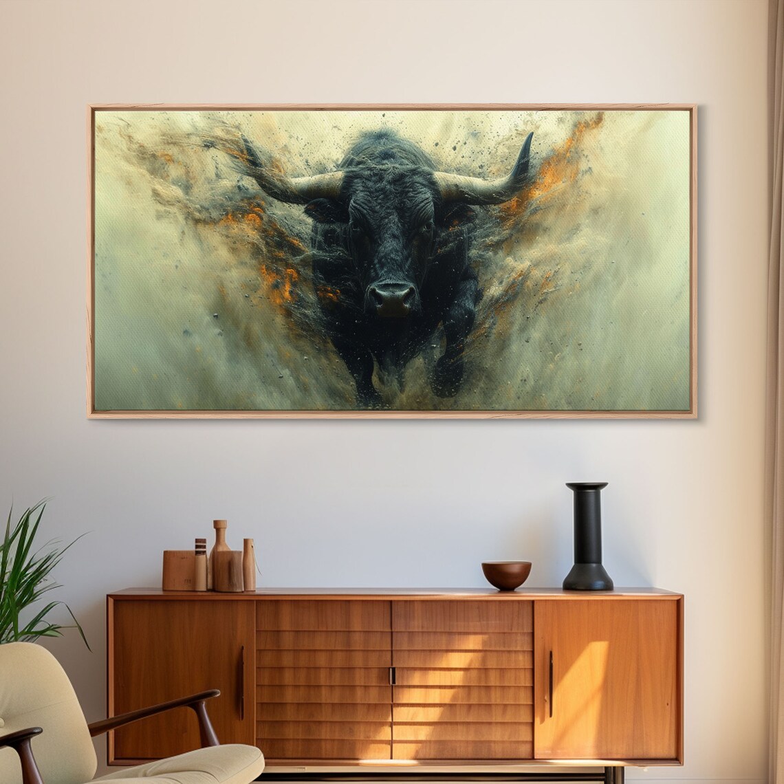 Angry Bull Western Decor Art Print, Office Wall Street