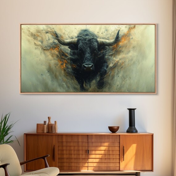 Angry Bull Western Decor Art Print, Office Wall Street
