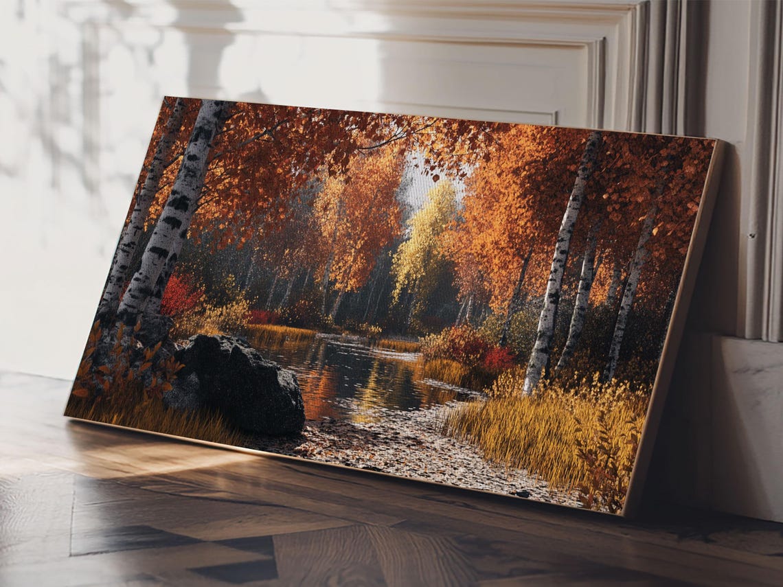 Fiery Autumn Birch Grove Reflecting Pond Orange Foliage Poster - Image 5