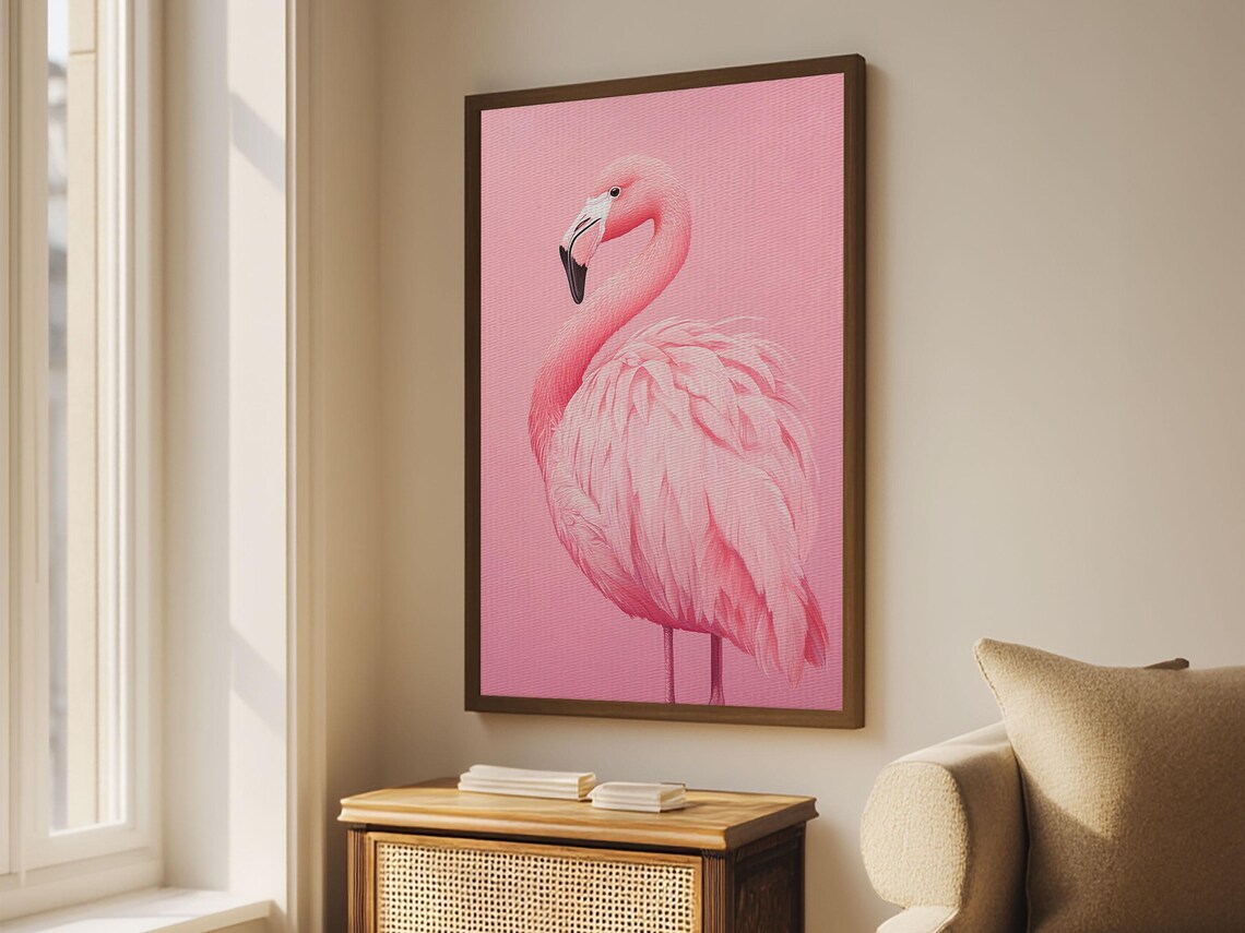 Pink Flamingo Painting Art Print, Preppy Decor