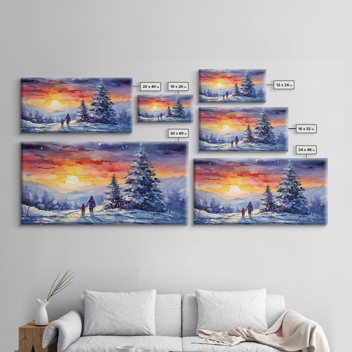 Winter Sunset Mountain Hike Snowy Pines Fire Sky Panoramic Poster - Image 2