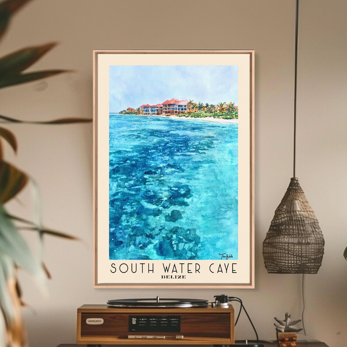 South Water Caye Belize Crystal Water Island Resort Watercolor Poster - Image 3