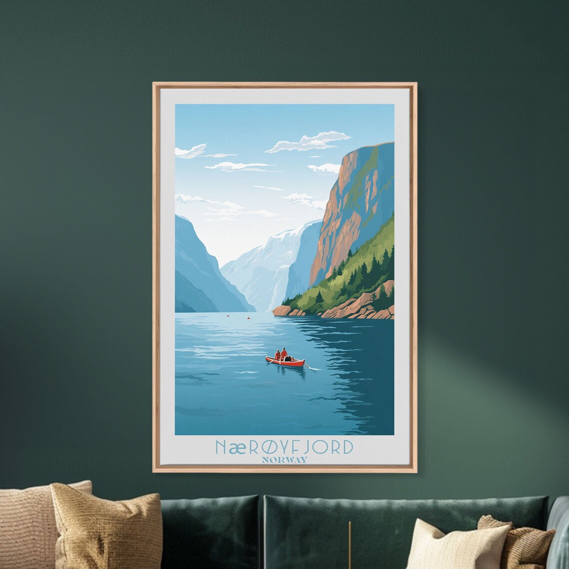 Nærøyfjord Norway Steep Fjord Cliffs Kayak Retro Vintage Travel Poster - Image 3