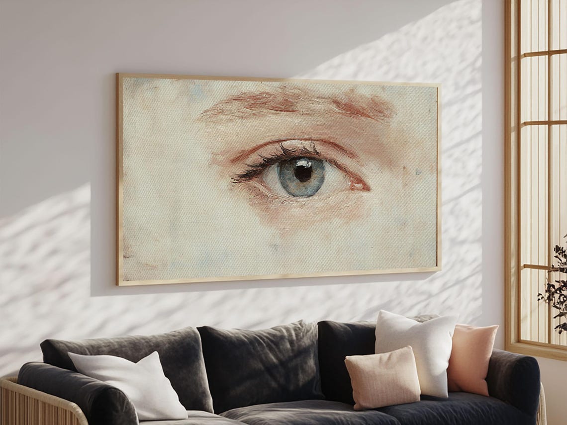 Blue Human Eye Closeup Study Soft Watercolor Whimsical Detail Wall Art