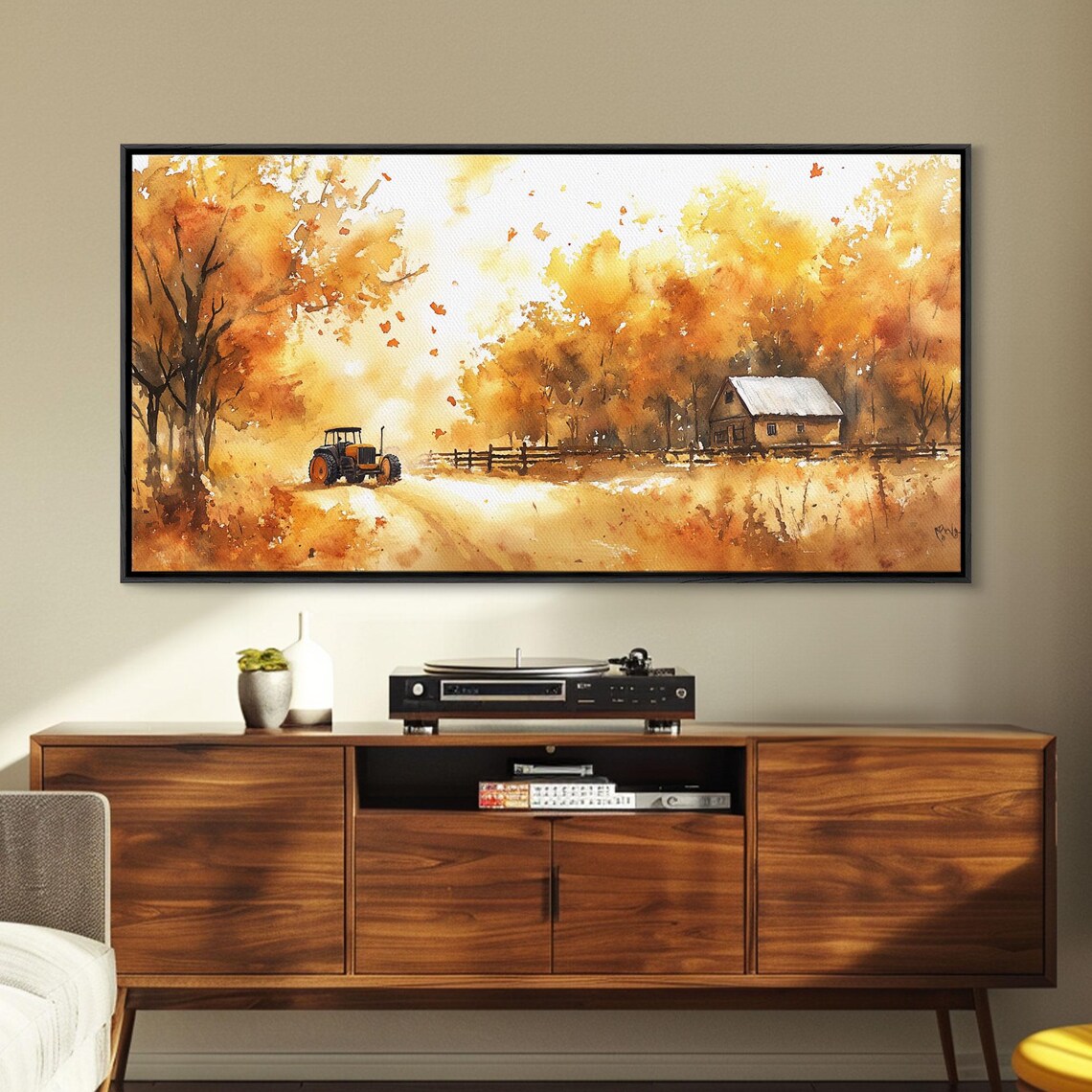 Vintage Tractor Path Through Golden Autumn Trees Farm Art Print - Image 2