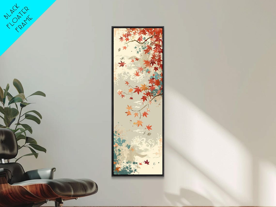 Autumn Maple Leaves Soft Neutral Japanese Tall Vertical Print - Image 4