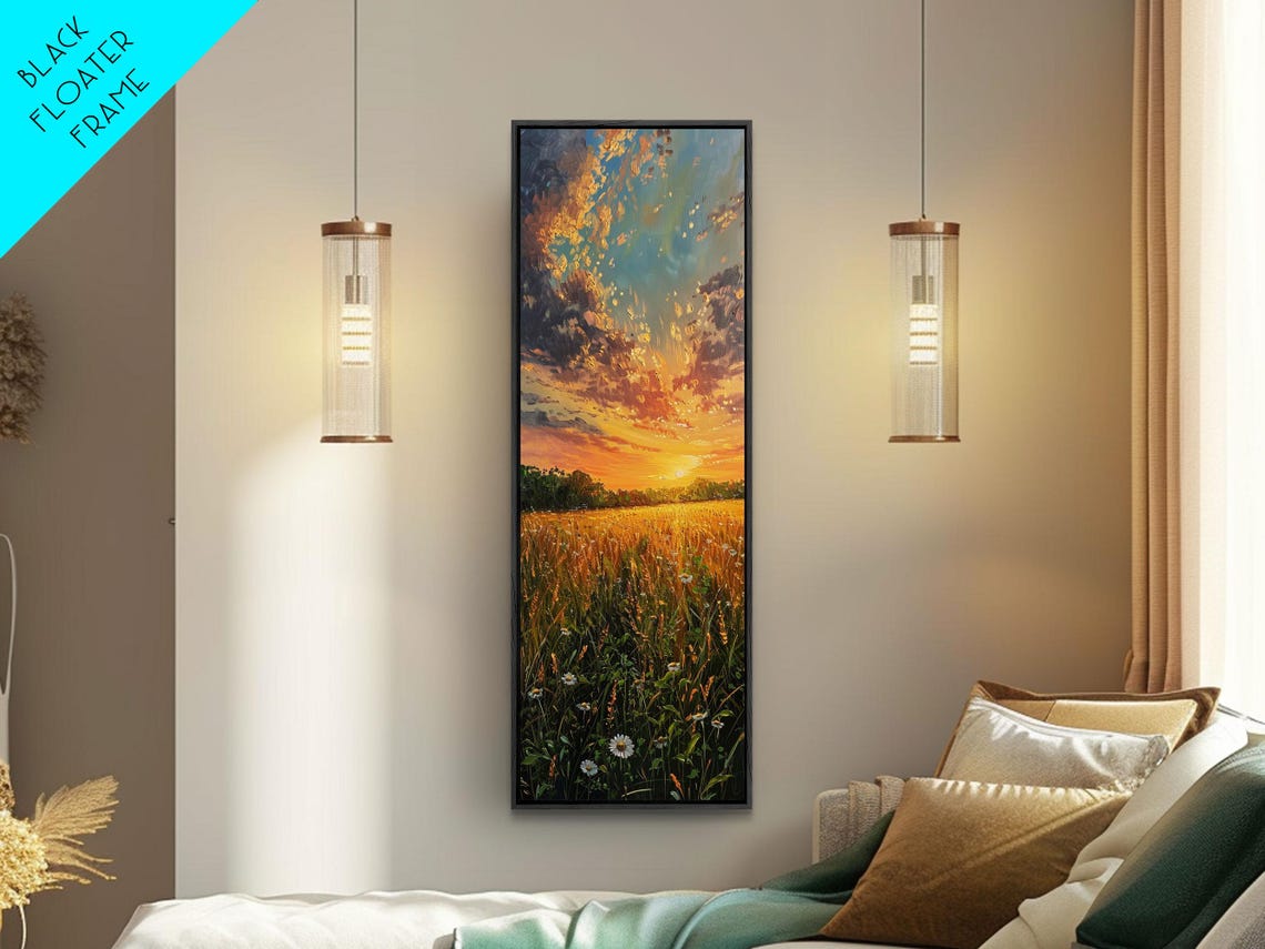 Wheat Fields At Sunset Framed Print Beautiful Wall Art Skinny Art Tall Art Statement Piece Living Room Decor - Image 4