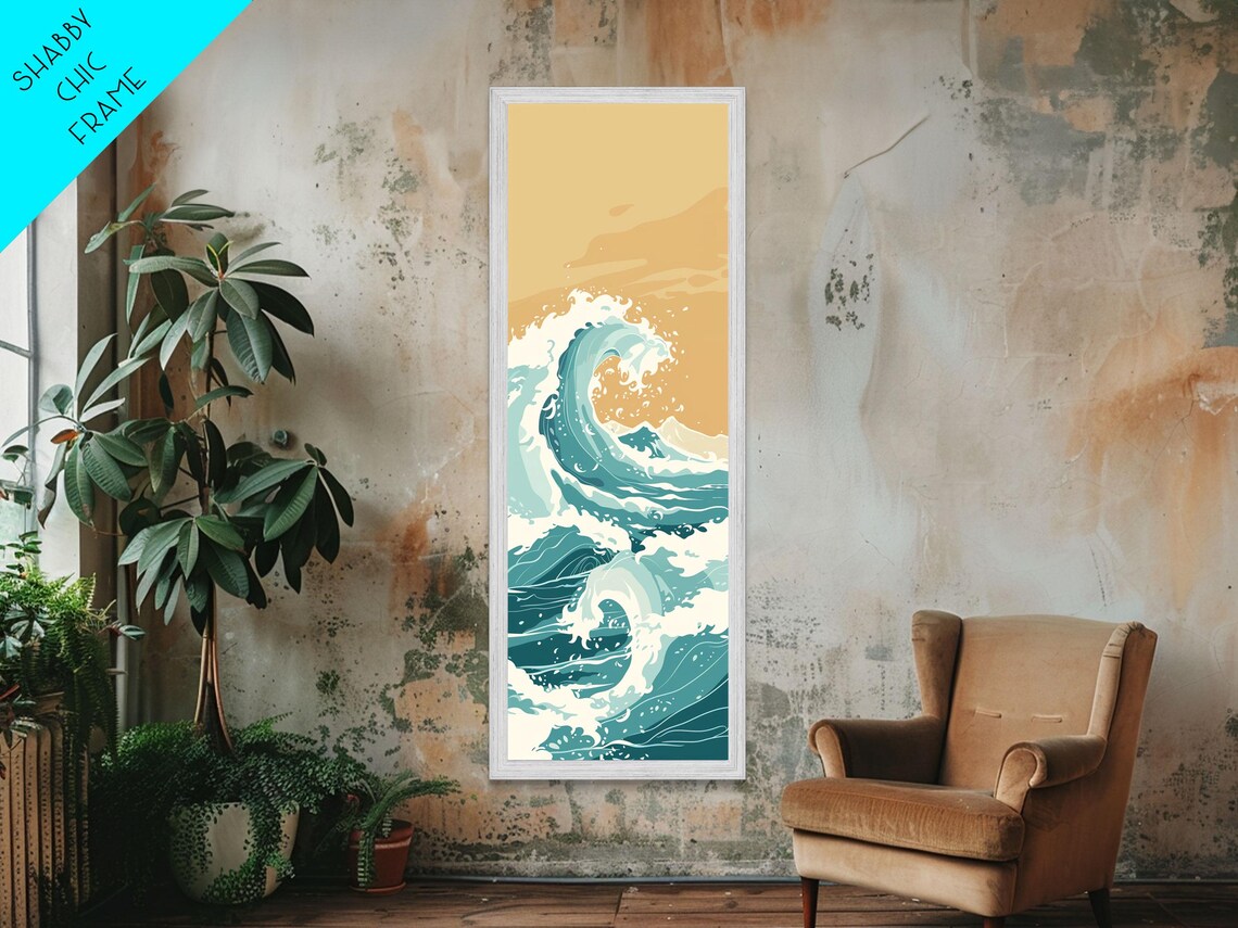 Great Wave Curling Teal Ocean Swirl Minimal Japanese Art Poster - Image 4