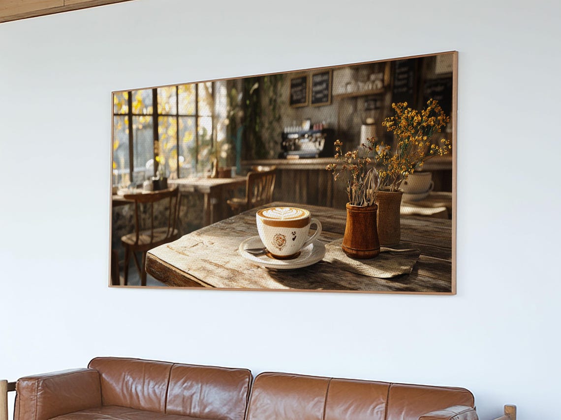 Cozy Cafe Latte Framed Print Coffee Wall Art Kitchen Decor Rustic Farmhouse Style Food Review Art Gift Idea Her