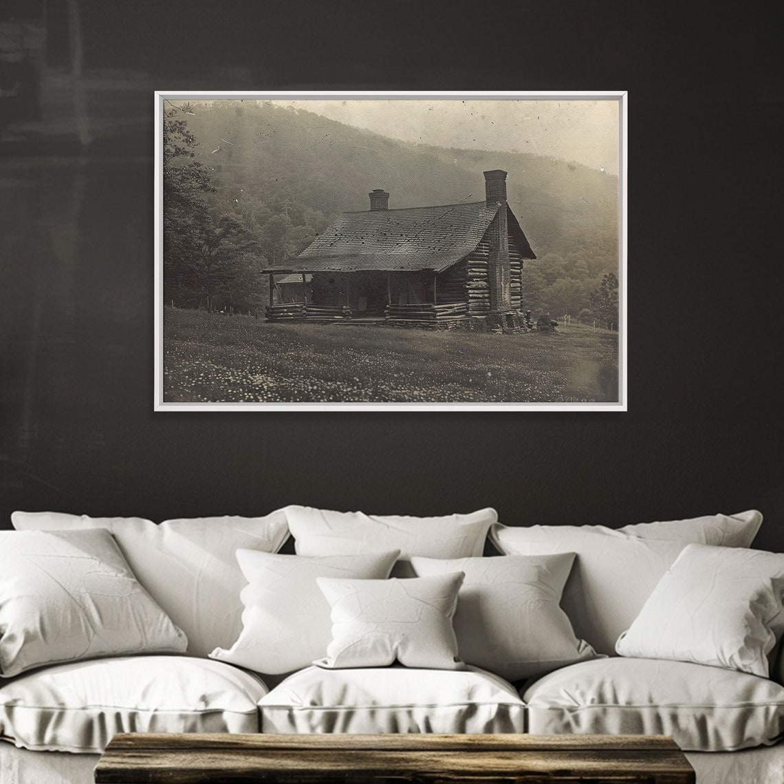 Vintage Log Cabin Pine Forest Black White Rustic Photo Poster - Image 4