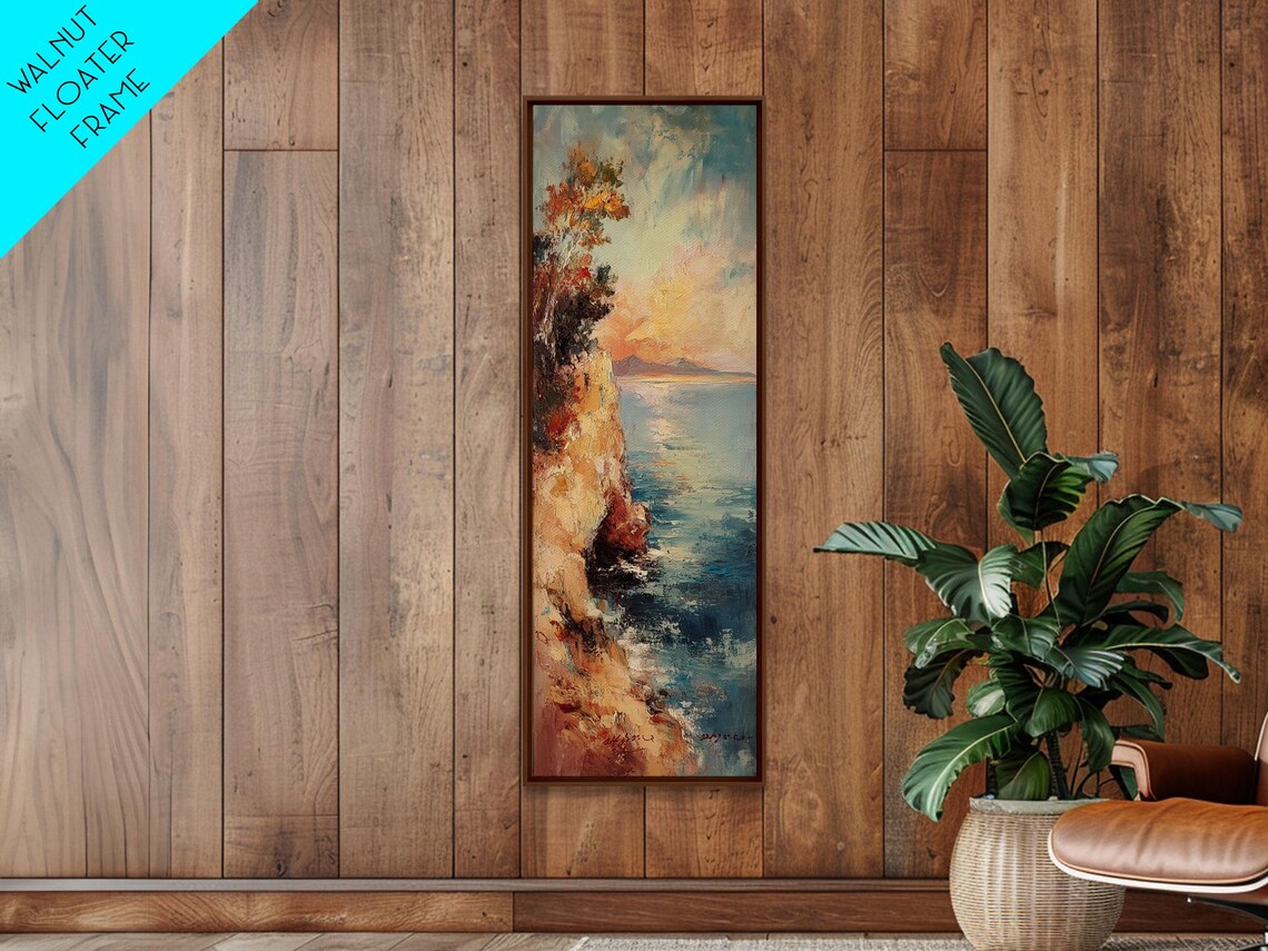 Sunset Over Rocky Coastal Cliff Seascape Oil Painting Travel Poster - Image 3