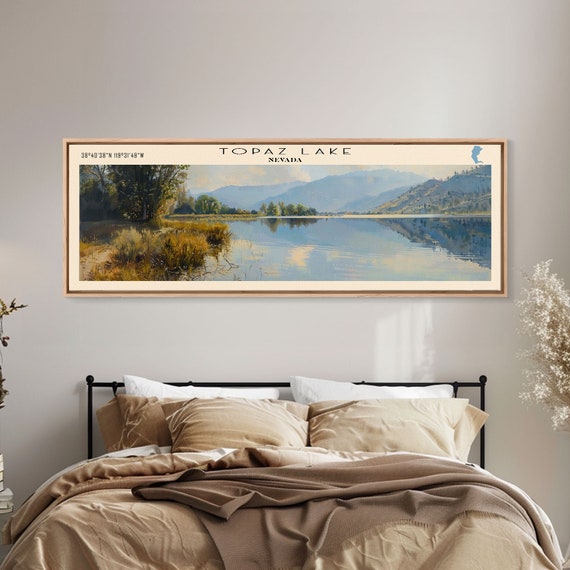 Topaz Lake Nevada Panoramic Wall Art Framed Print Lake House Decor Travel Poster Beautiful Lake Scene Living Room Art