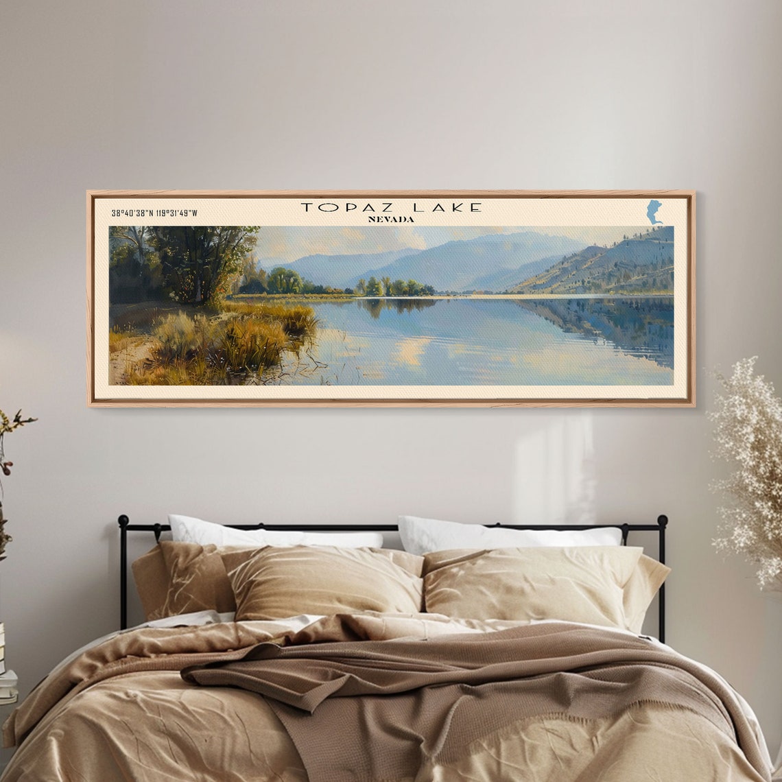 Topaz Lake Nevada Panoramic Mountain Reflection Calm Water Poster