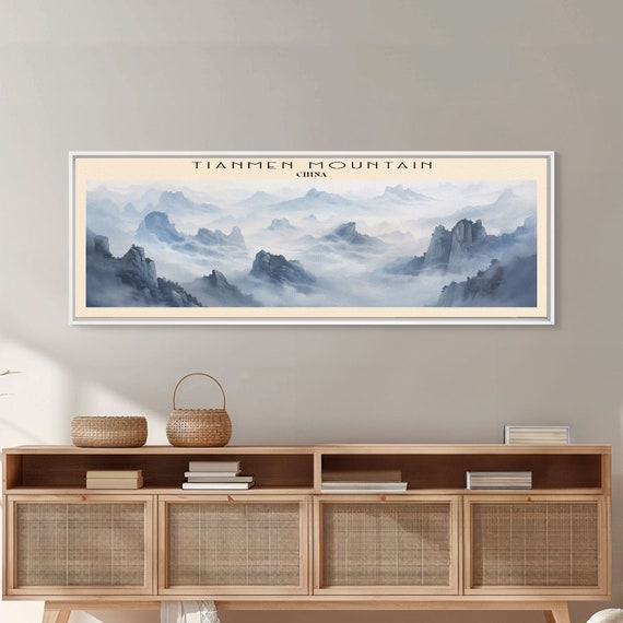Tianmen Mountain Travel Poster Print Framed Print China Panoramic Travel Art Framed Art Wall Hanging Home Decor