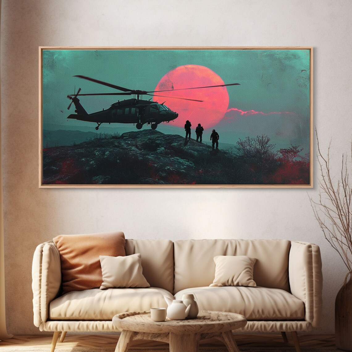 Blackhawk Helicopter Insertion at Sunset, Synthwave Poster - Image 4