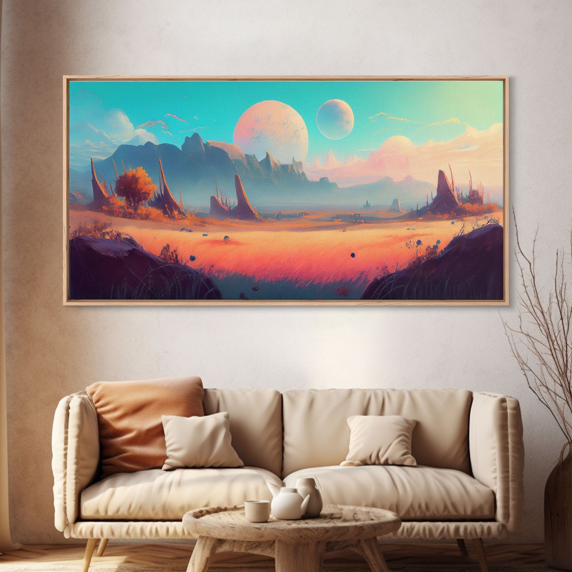 Twin Moons Alien Planet Sci Fi Landscape Fantasy Art Panoramic Poster - Image 4
