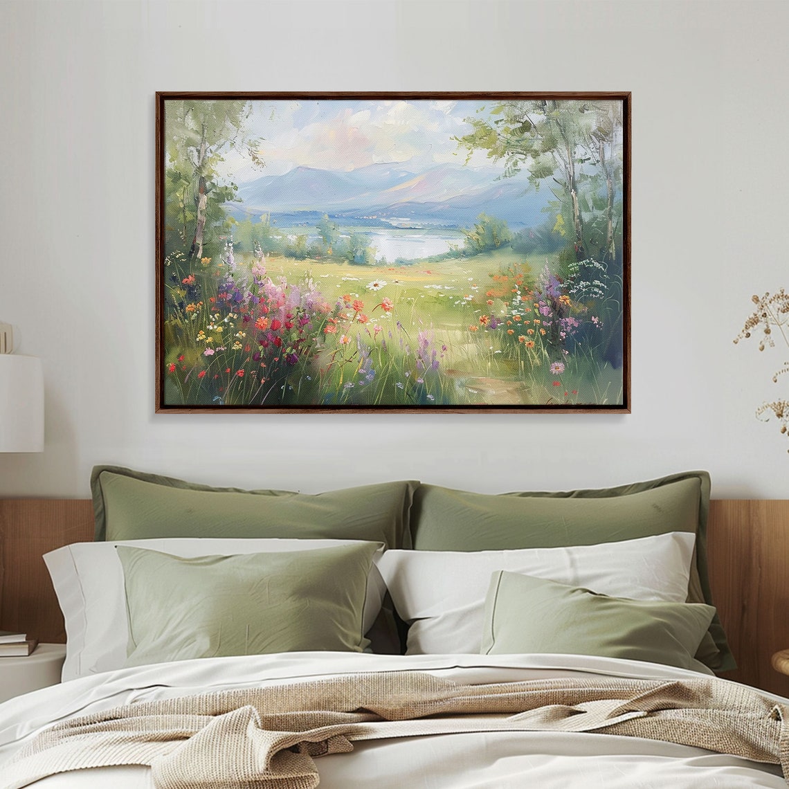 Spring Wildflower Meadow Mountain Lake Pastel Landscape Poster - Image 5