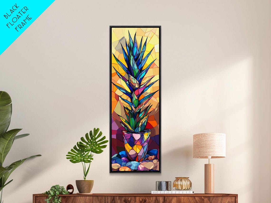 Stained Glass Agave Potted Plant Colorful Mosaic Botanical Poster - Image 2