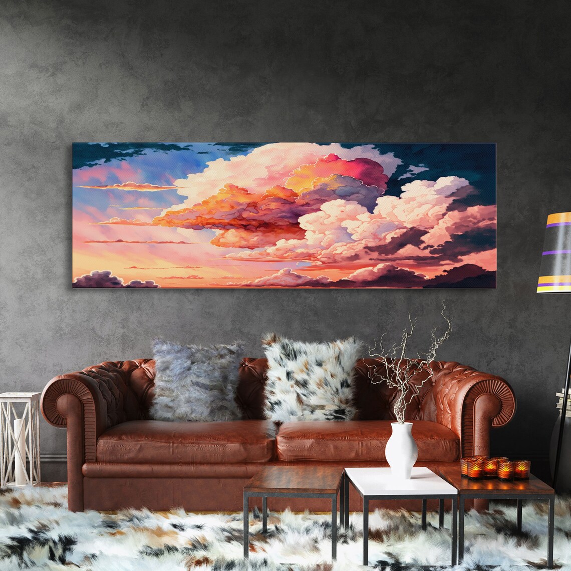 Watercolor Sunset Clouds Landscape Poster Print - Image 3