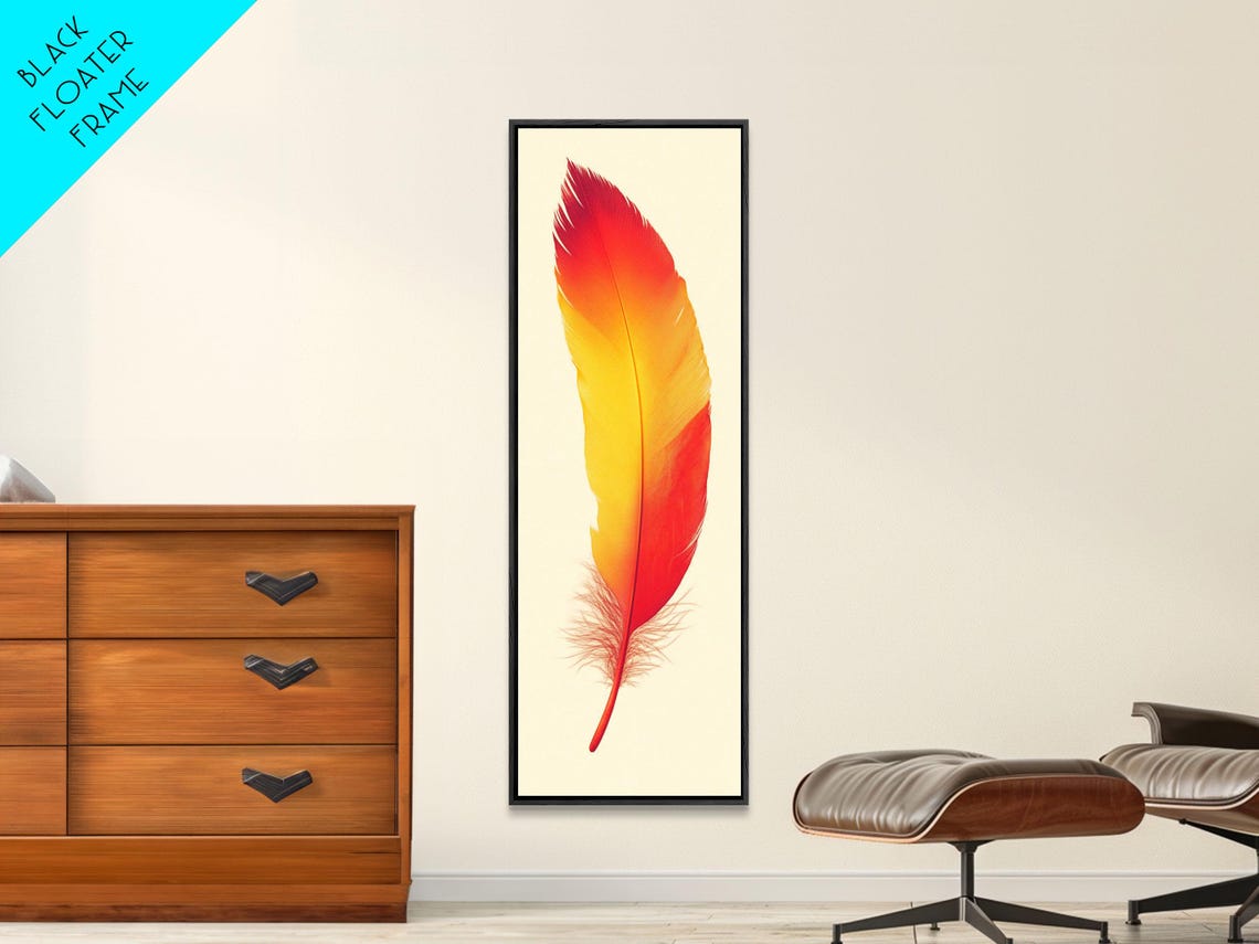 Vivid Red Orange Feather Minimalist Boho Feather Art Wall Poster - Image 2