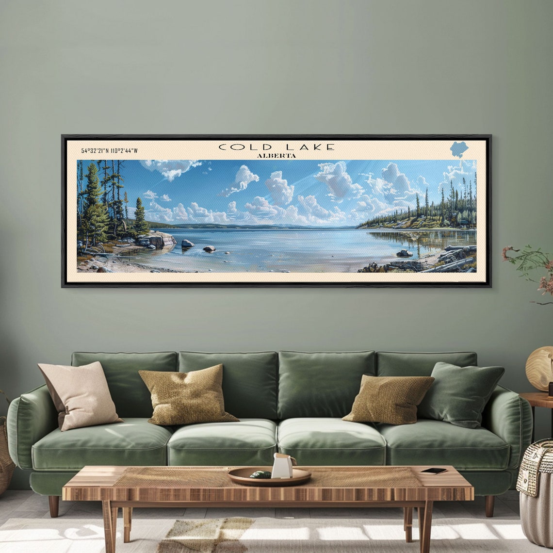 Cold Lake Alberta Blue Sky Clouds Rocky Pine Shores Travel Poster
