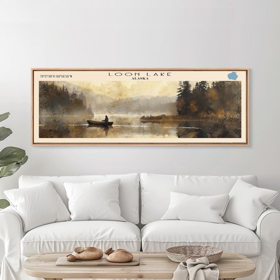 Loon Lake Framed Print Lake House Decor Panoramic Wall Art Travel Poster Landscape Painting Contemporary Art
