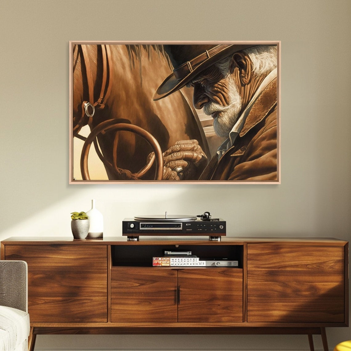 Old Cowboy Adjusting Saddle Sepia Tone Horse Western Art Wall Poster - Image 5