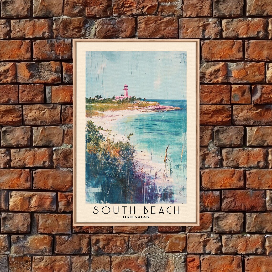 South Beach Bahamas White Sand Pink Lighthouse Turquoise Water Poster - Image 5