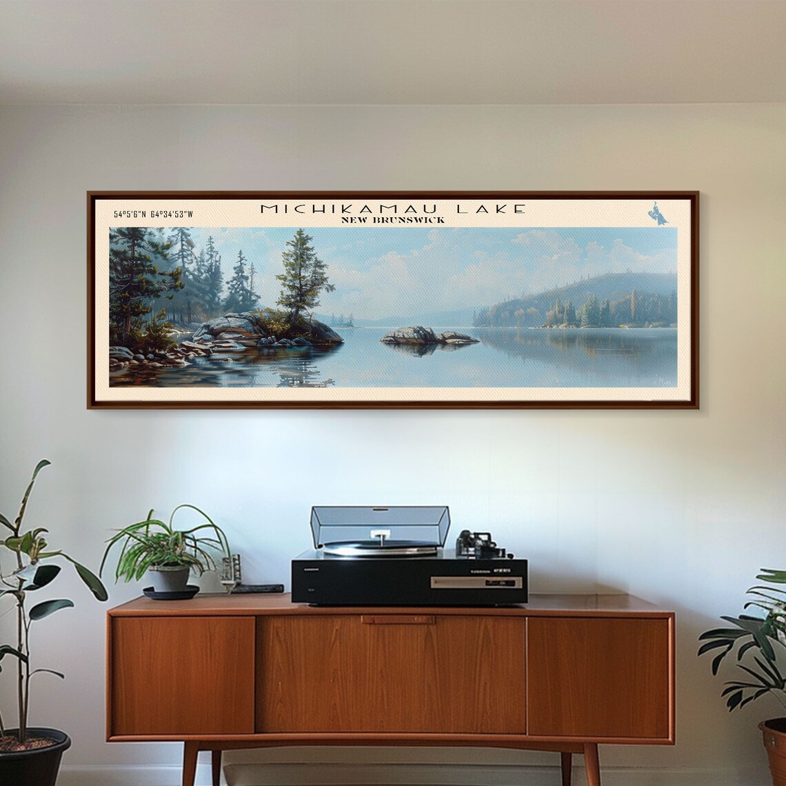 Michikamau Lake New Brunswick Rocky Islands Calm Water Travel Poster - Image 4