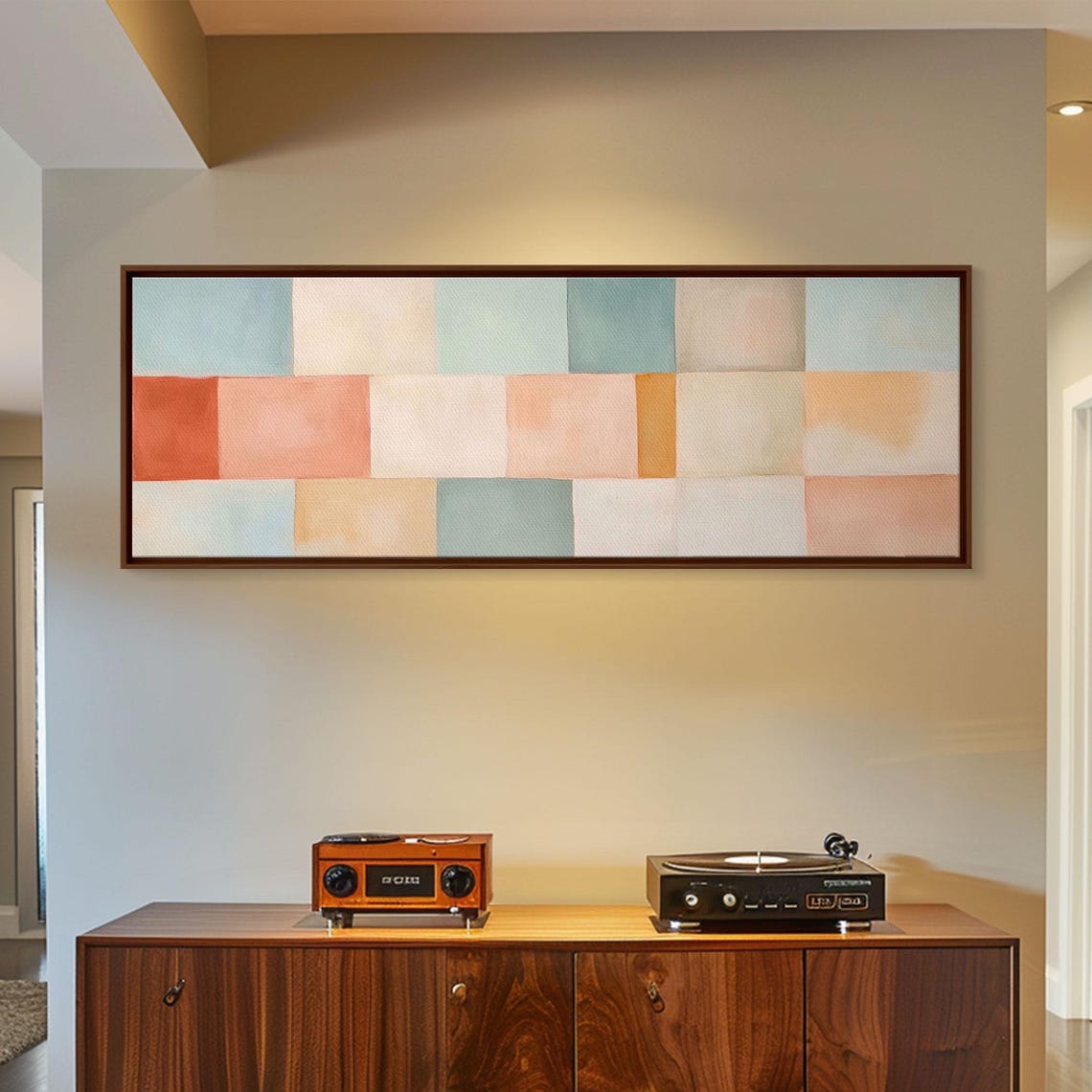 Midcentury Modern Style Abstract Square Framed Print Mcm Modern Wall Art Pastel Colors Large Horizontal Wall Art Print - Image 3