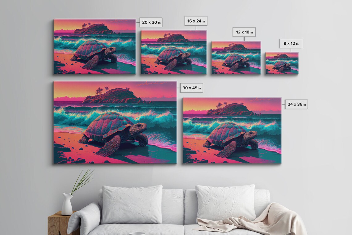 Sea Turtle Fighting the Waves, Synthwave Vaporwave - Image 2