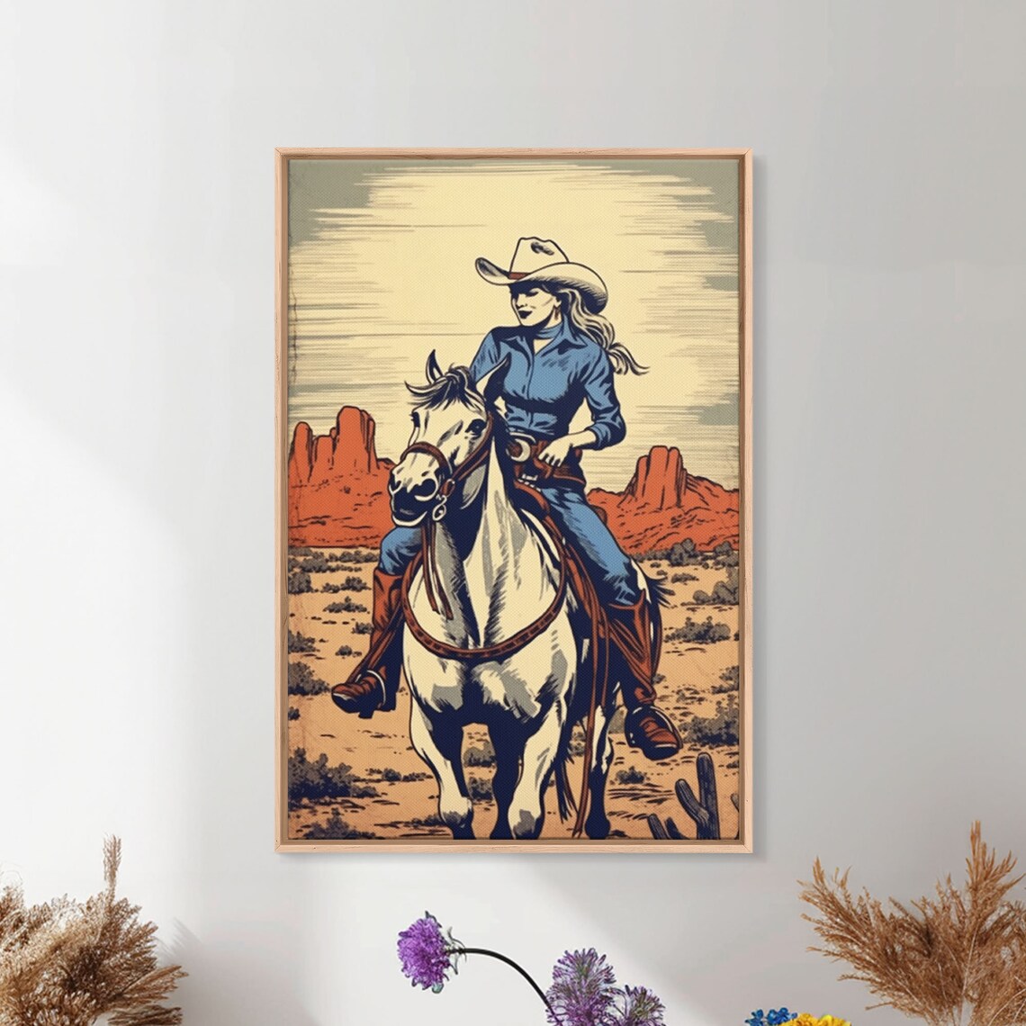 Western Cowgirl Retro Art Print, Wild West Decor