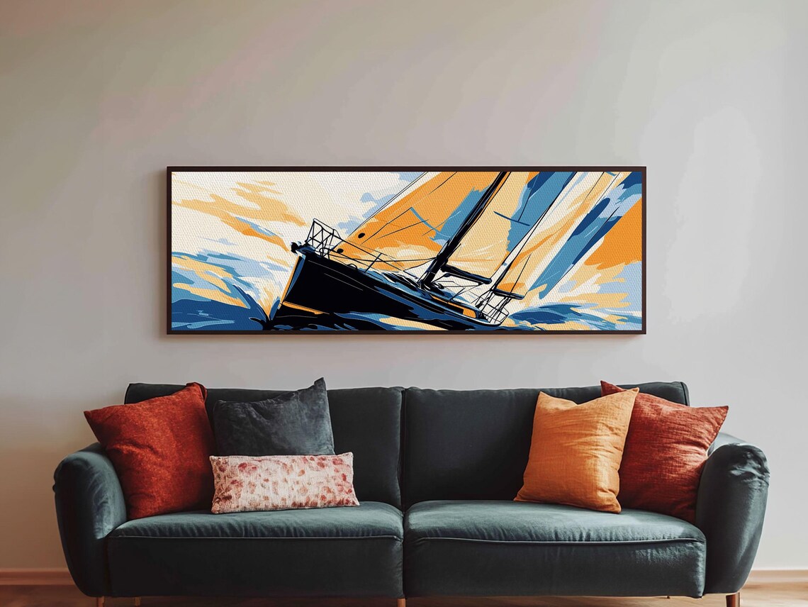 Pop Art Sailboat Racing On Waves Bold Colorful Seascape Print - Image 5