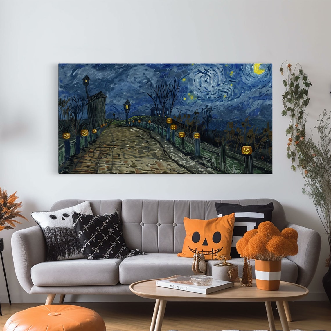 The Haunted Bridge Framed Print Spooky Home Decor Starry Night Inspired - Image 6