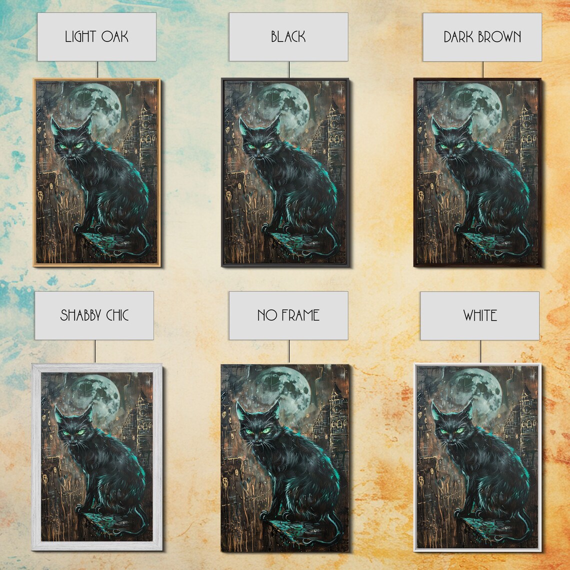 Black Cat With Green Eyes Halloween Gothic Art Print - Image 3