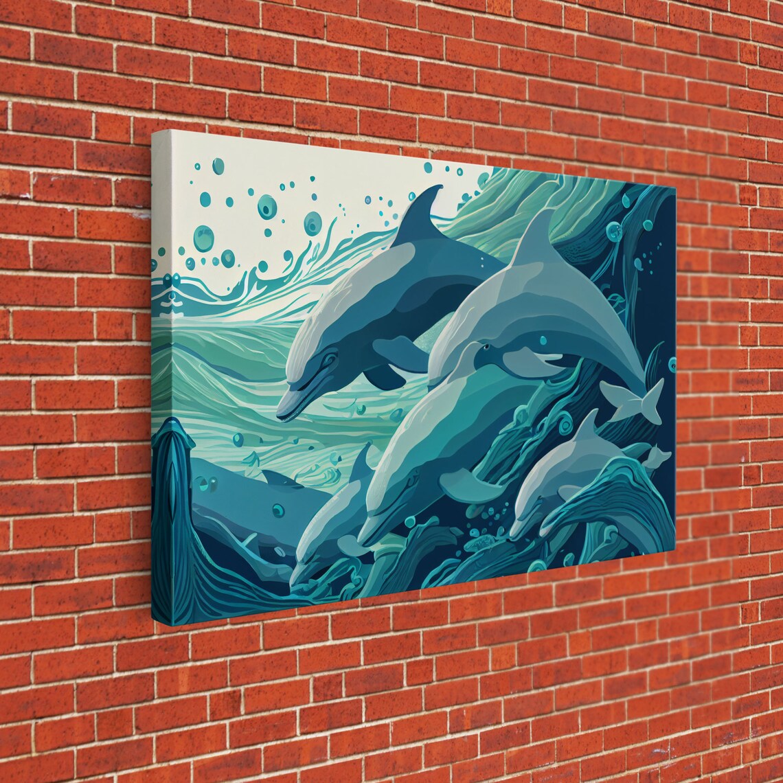 Dolphins In The Ocean, Turquoise Art Print - Image 6