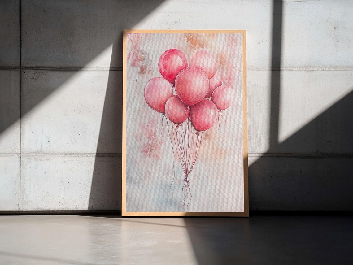 Pink Balloons Watercolor Whimsical Party Nursery Room Art Print - Image 5