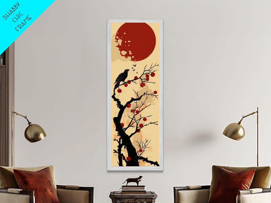 Blackbird On Branch Red Berries Red Sun Minimalist Art Poster - Image 6