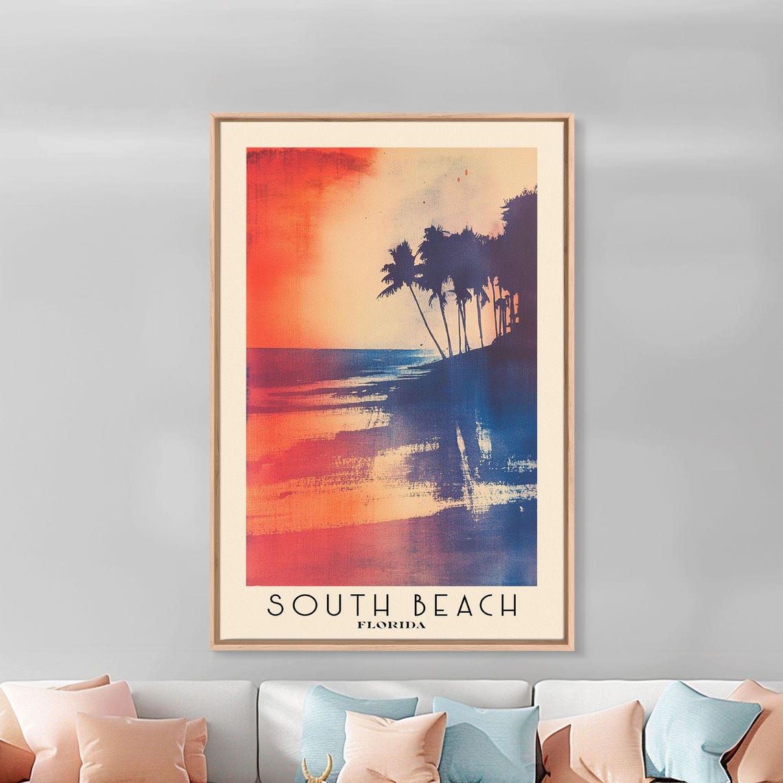 South Beach Florida Palm Sunset Red Sky Abstract Beach Poster - Image 2