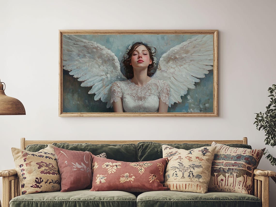 Heavenly Angel Spread White Wings Peaceful Celestial Art Poster