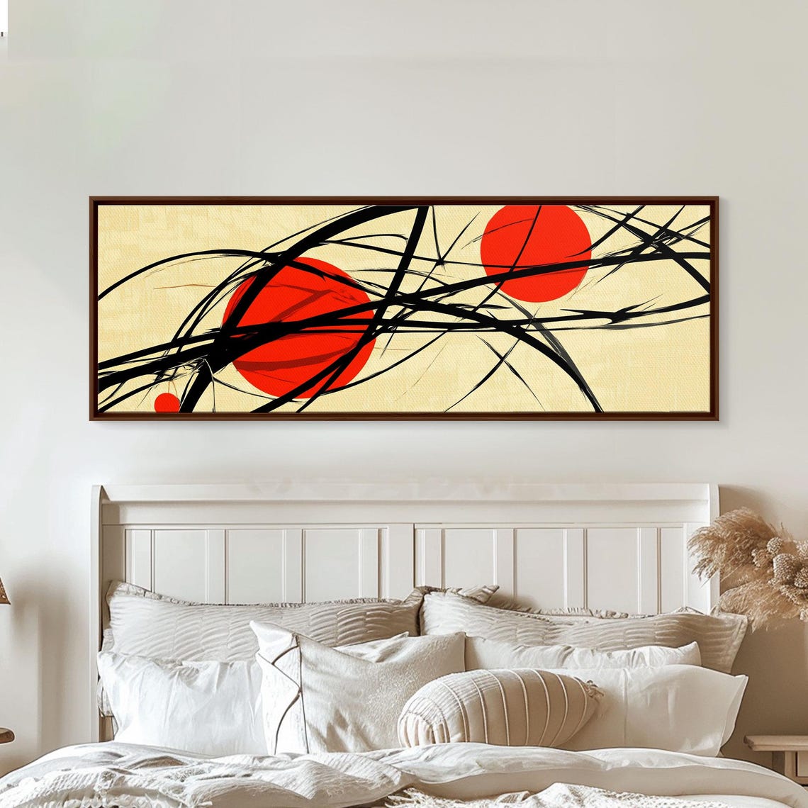 Sun Streaks 3 Red Suns With Black Streams Framed Print Mcm Style Geometric Abstract Wall Art - Image 2