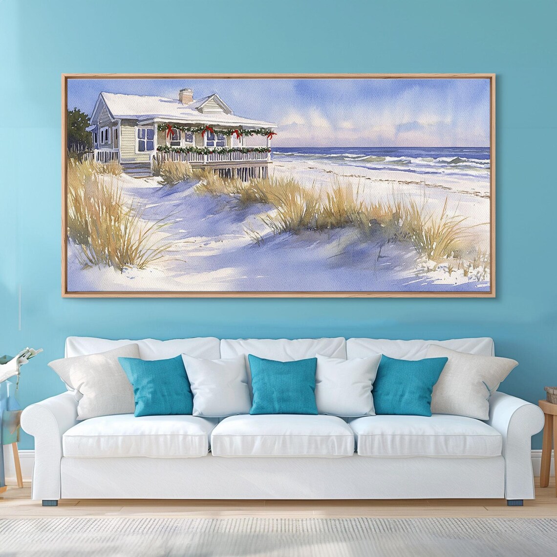Beach House Christmas Garlands Sunny Winter Dunes Waves Art Print - Image 5