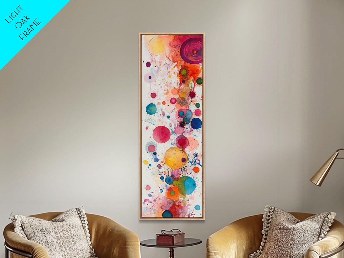 Colorful Abstract Dots Print Whimsical Art Modern Wall Decor Playful Vertical Art Gift Idea Light Pink Wall Art - Image 2