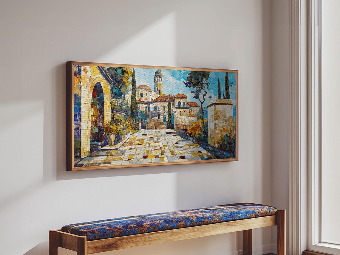 Mediterranean Village Mosaic Colorful Coastal Old Town Travel Poster - Image 2