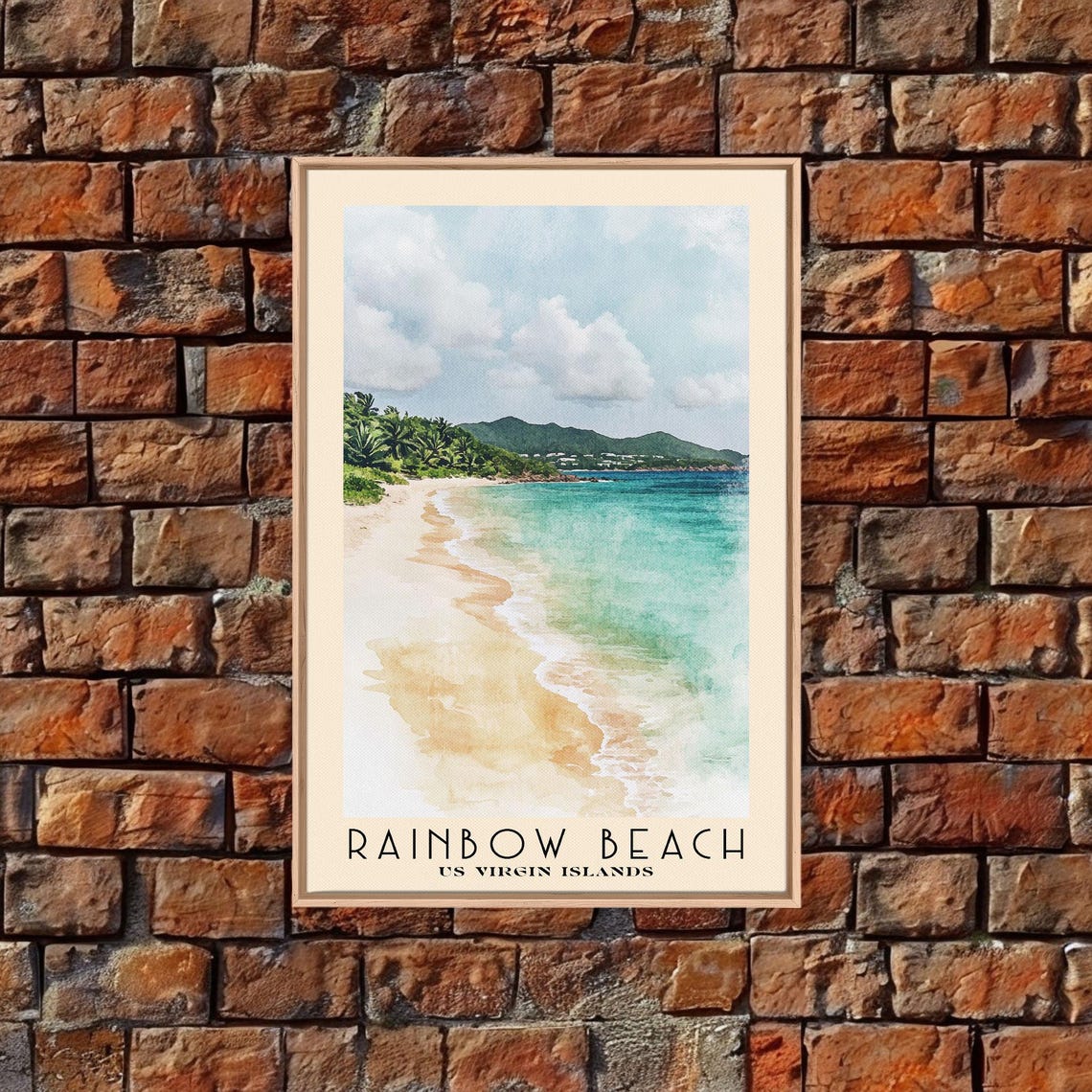 Rainbow Beach US Virgin Islands Palm Shore Turquoise Watercolor Poster - Image 4