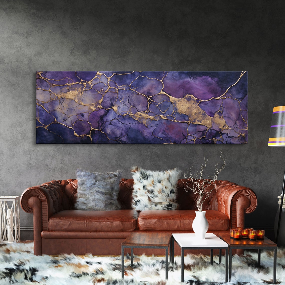 Purple Gold Marble Abstract Textured Modern Luxury Wall Art Print - Image 3