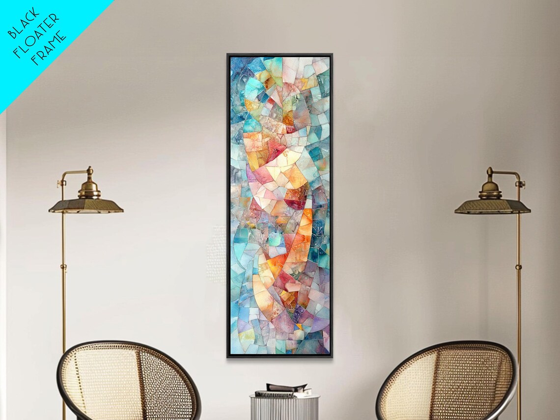 Soft Pastel Mosaic Abstract Muted Tones Blue Pink Peach Coastal Vertical Poster - Image 6
